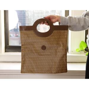 FENDI Zucchino Embossed Logo Monogram Handbag/Clutch Tote Bag